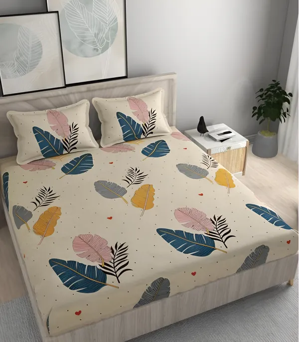 REAMISH_220_TC_Fitted_Elastic_Bedsheet_with_Two_Pillow_Covers_(72X78X_Up_to_10_Inches)_&_360_Degree_Elasticated