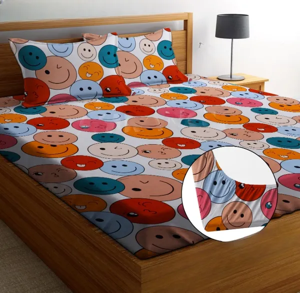 SMILEY_220_TC_Cotton_All_Round_Elastic_Fitted_Bedsheet_with_2_Pillow_Covers_(72X78X_Up_to_10_Inches)_&_360_Degree_Elasticated_|_BS
