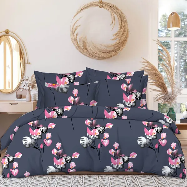 KALI_FLOWER_220_TC_Cotton_All_Round_Elastic_Fitted_Bedsheet_with_2_Pillow_Covers_(72X78X_Upto_10_Inches)_&_360_Degree_Elasticated_|_BS