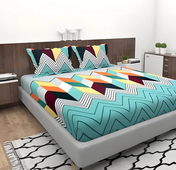 VOMZER_220_TC_Fitted_Elastic_Bedsheet_with_Two_Pillow_Covers_(72X78X_Up_to_10_Inches)_&_360_Degree_Elasticated
