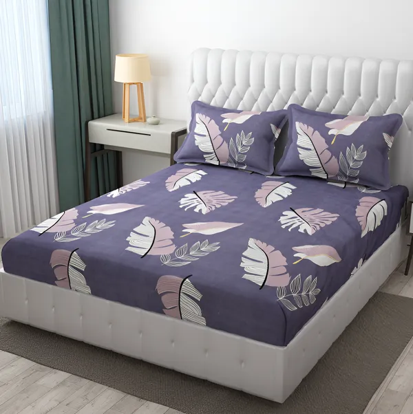 PURPLE_FEATHER_Premium_Fitted_Elastic_Bedsheet_with_Two_Pillow_Covers_(72X78X_Up_to_10_Inches)_&_360_Degree_Elasticated
