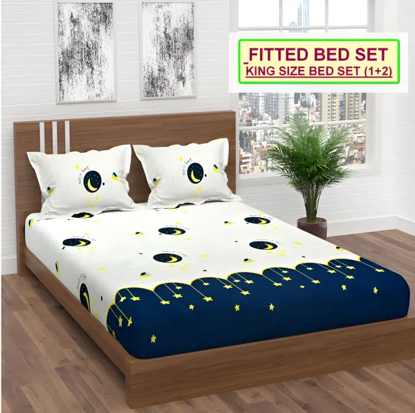 BRIDA_GOOD_NIGHT,_Premium_Fitted_Elastic_Bedsheet_with_Two_Pillow_Covers_(72X78X_Up_to_10_Inches)_&_360_Degree_Elasticated