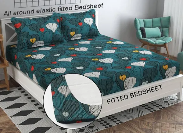 GREEN_ONION_Fitted_Bedsheet_with_2_Pillow_Covers_(72X78X_Upto_10_Inches)_&_360_Degree_Elasticated