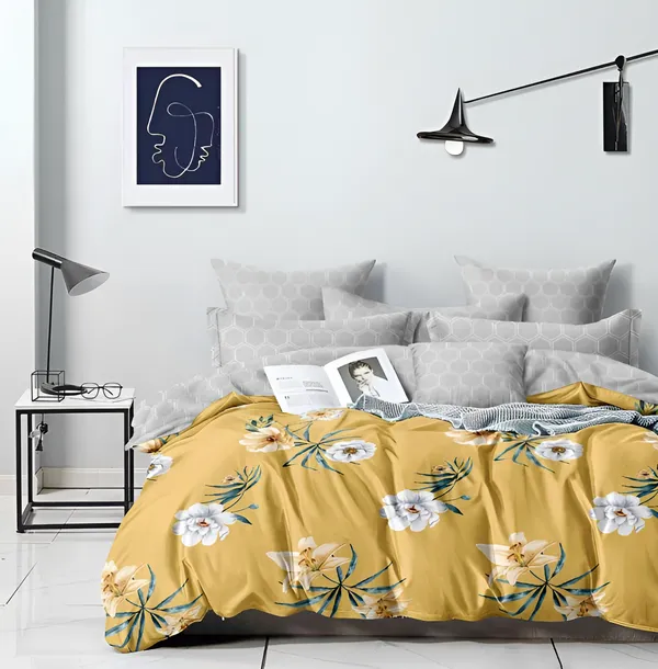 YELLOW_FLOWER_Premium_Fitted_Elastic_Bedsheet_with_Two_Pillow_Covers_(72X78X_Up_to_10_Inches)_&_360_Degree_Elasticated