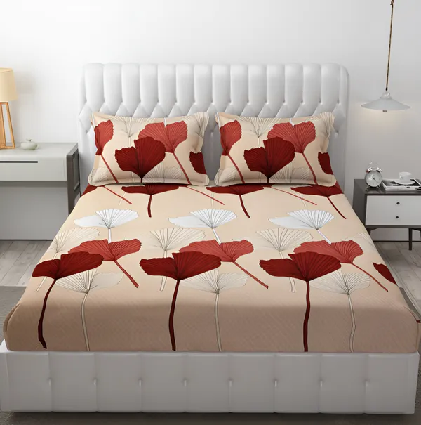 CREAM_AD_RED_Premium_Fitted_Elastic_Bedsheet_with_Two_Pillow_Covers_(72X78X_Up_to_10_Inches)_&_360_Degree_Elasticated