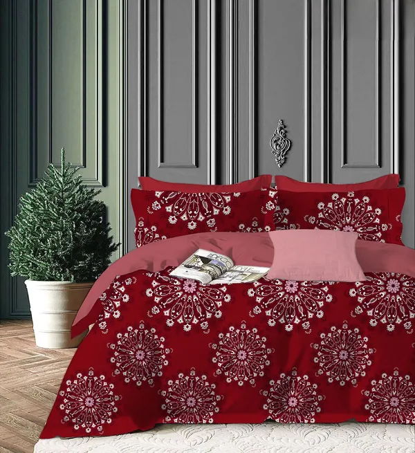 MAROON_ANAR_Premium_Fitted_Elastic_Bedsheet_with_Two_Pillow_Covers_(72X78X_Up_to_10_Inches)_&_360_Degree_Elasticated