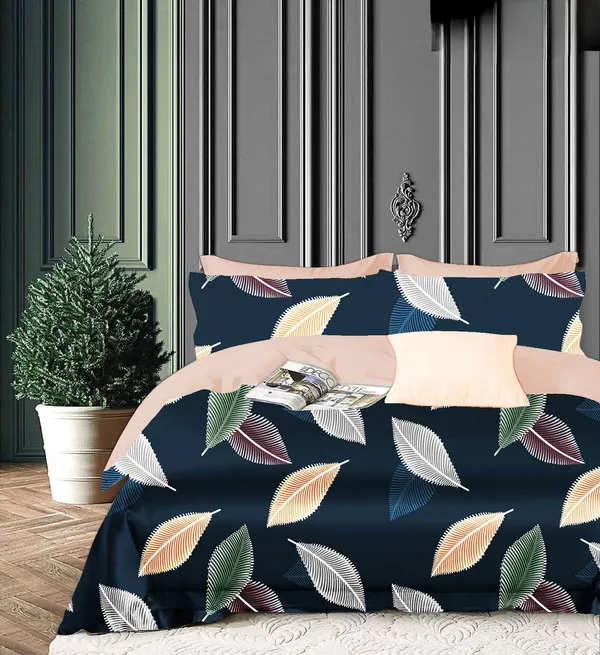BLUE_LEAF_Premium_Fitted_Elastic_Bedsheet_with_Two_Pillow_Covers_(72X78X_Up_to_10_Inches)_&_360_Degree_Elasticated