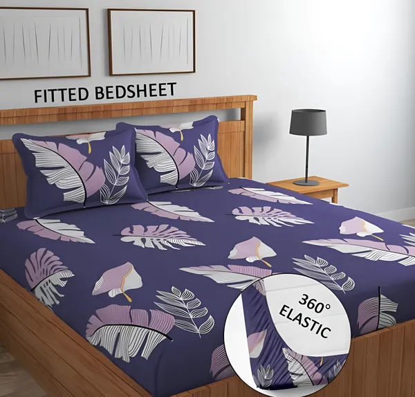 PURPLE_FEATHER_Premium_Fitted_Elastic_Bedsheet_with_Two_Pillow_Covers_(72X78X_Up_to_10_Inches)_&_360_Degree_Elasticated