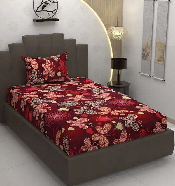 220_TC_Red_Butterfly_Single_Bed_Fitted_Bedsheet_Having_Size_36X72_(Fits_Upto_8_Inches_Of_Mattress)