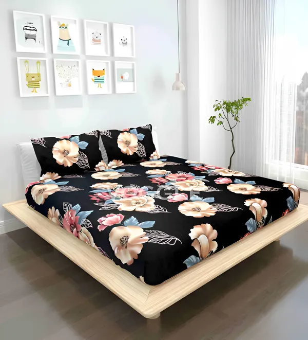 BLACK_GOLDEN_Premium_Fitted_Floral_Bedsheet_with_2_Pillow_Covers_(72X78X_Up_to_10_Inches)_&_360_Degree_Elasticated