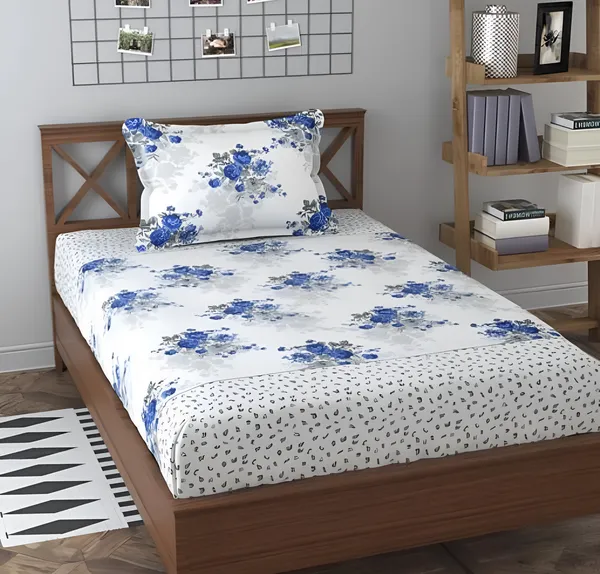 220_TC_White_Base_Design_Single_Bed_Fitted_Bedsheet_Having_Size_36X72_(Fits_Upto_8_Inches_Of_Mattress)