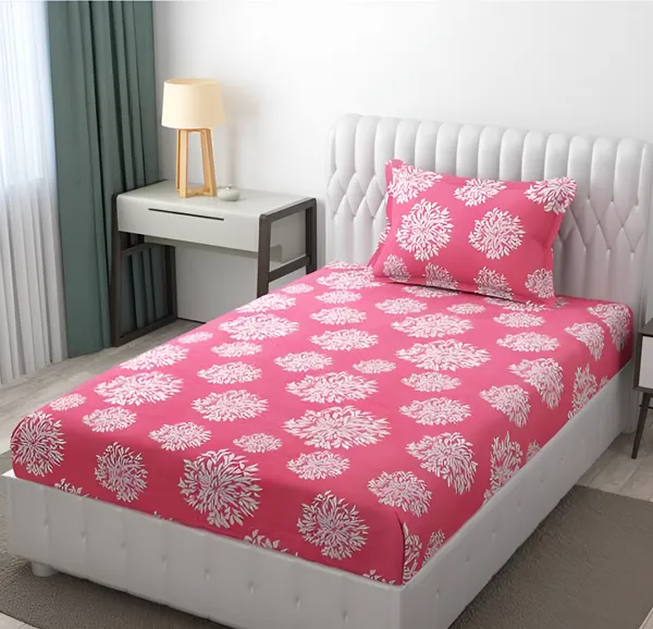220_TC_Pink_Damaas_Design_Single_Bed_Fitted_Bedsheet_Having_Size_36X72_(Fits_Upto_8_Inches_Of_Mattress)