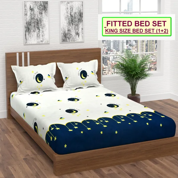 BRIDA_GOOD_NIGHT,_Premium_Fitted_Elastic_Bedsheet_with_Two_Pillow_Covers_(72X78X_Up_to_10_Inches)_&_360_Degree_Elasticated