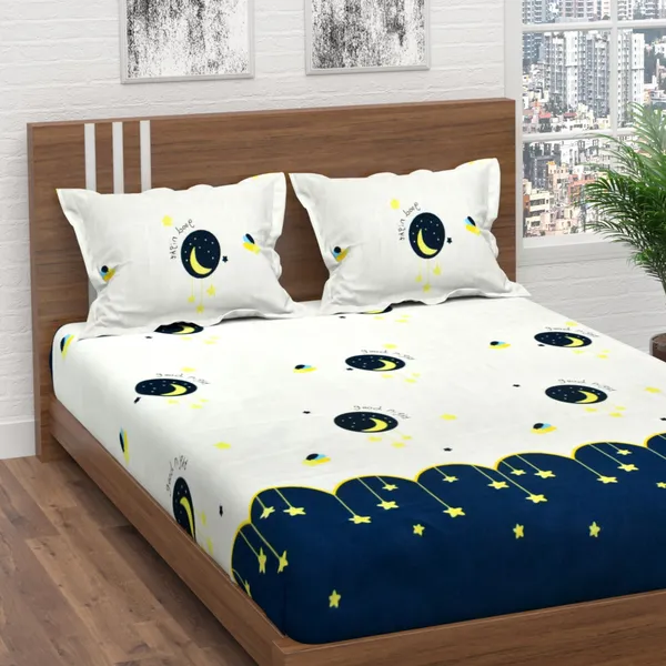 BRIDA_GOOD_NIGHT,_Premium_Fitted_Elastic_Bedsheet_with_Two_Pillow_Covers_(72X78X_Up_to_10_Inches)_&_360_Degree_Elasticated