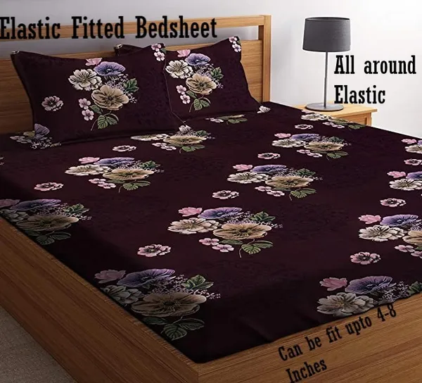 MAROON_FLOWER_Premium_Fitted_Elastic_Bedsheet_with_Two_Pillow_Covers_(72X78X_Up_to_10_Inches)_&_360_Degree_Elasticated