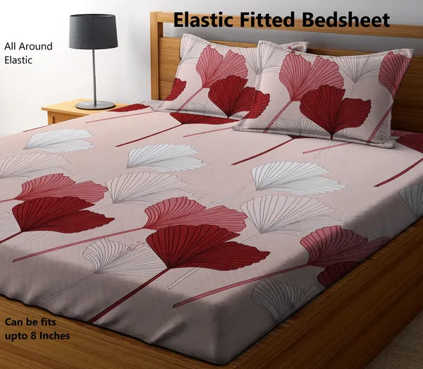 BIG_RED_LEAVES_Premium_Double_Bedsheet_With_2_Pillow_Covers_(72X78X_Upto_10_Inches)_&_360_Degree_Elasticated