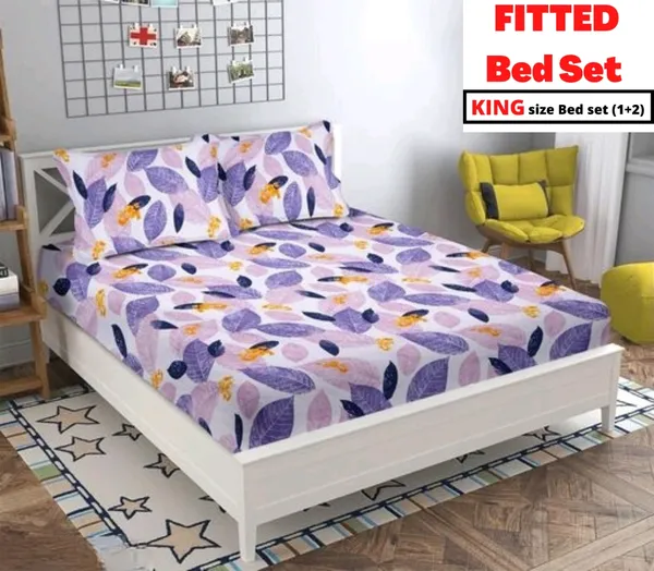 PINK_LEAVES_Premium_Fitted_Floral_Bedsheet_with_2_Pillow_Covers_(72X78X_Up_to_10_Inches)_&_360_Degree_Elasticated