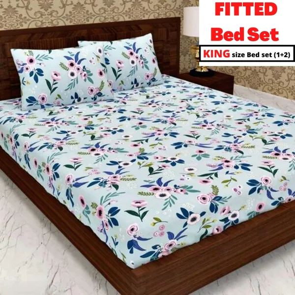 SEA_GREEN_220_TC_Cotton_Elastic_Fitted_King/Queen_Size_Bedsheets_With_2_Pillow_Covers