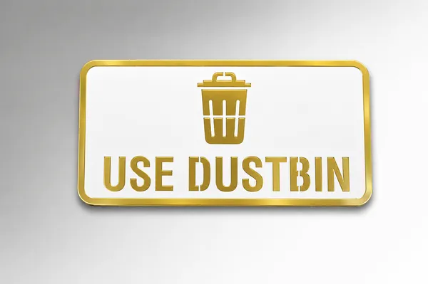 Use_Dustbin_Acrylic_White_Golden_Signage