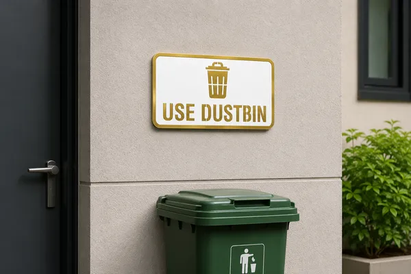 Use_Dustbin_Acrylic_White_Golden_Signage