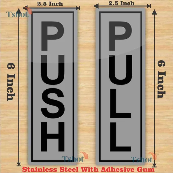 Stainless_Steel_"PUSH_/_PULL"_Signage_Set(5_Inch_X_1.5_Inch)