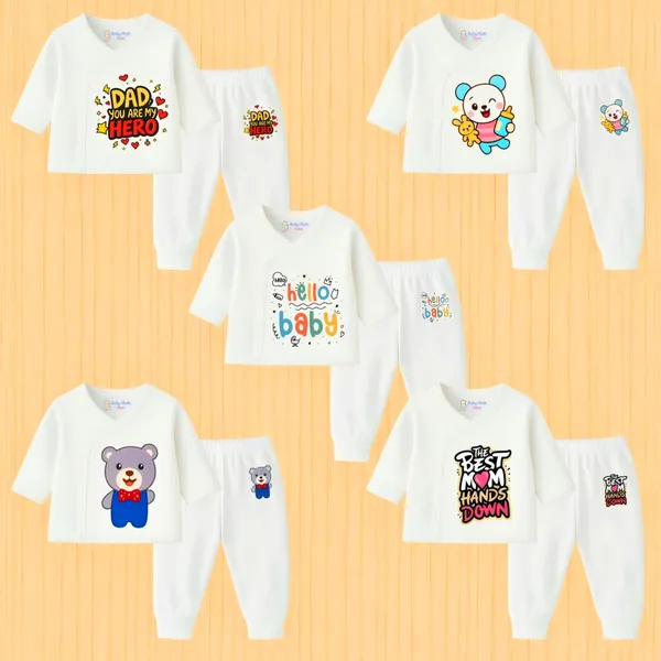 White_Cotton_Cute_Baby_Jhabla_And_Pyjama_(Pack_Of_5)
