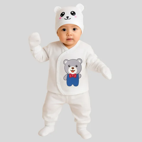 White_Soft_Cotton_Unisex_Adorable_Panda_Cap_&_Bear_Print_Baby_Clothing_Set_(Pack_Of_2)
