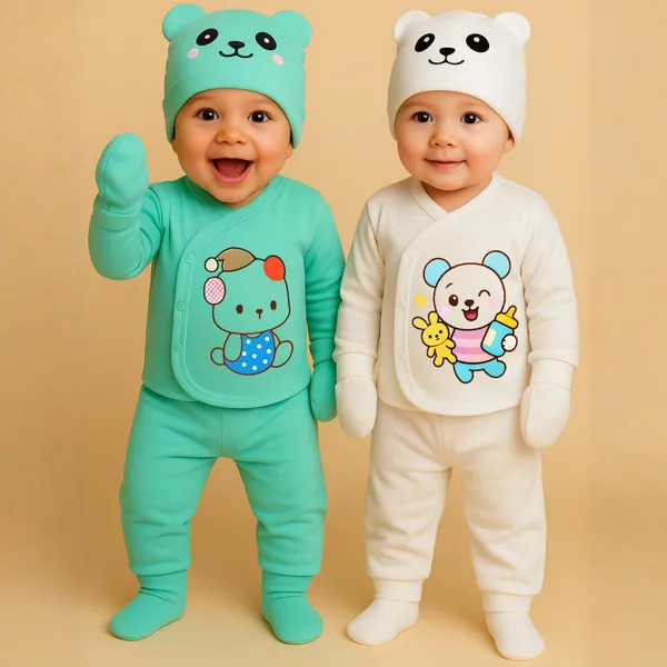 Multicolor_Soft_Cotton_Unisex_Adorable_Panda_Cap_&_Bear_Print_Baby_Clothing_Set_(Pack_Of_2)