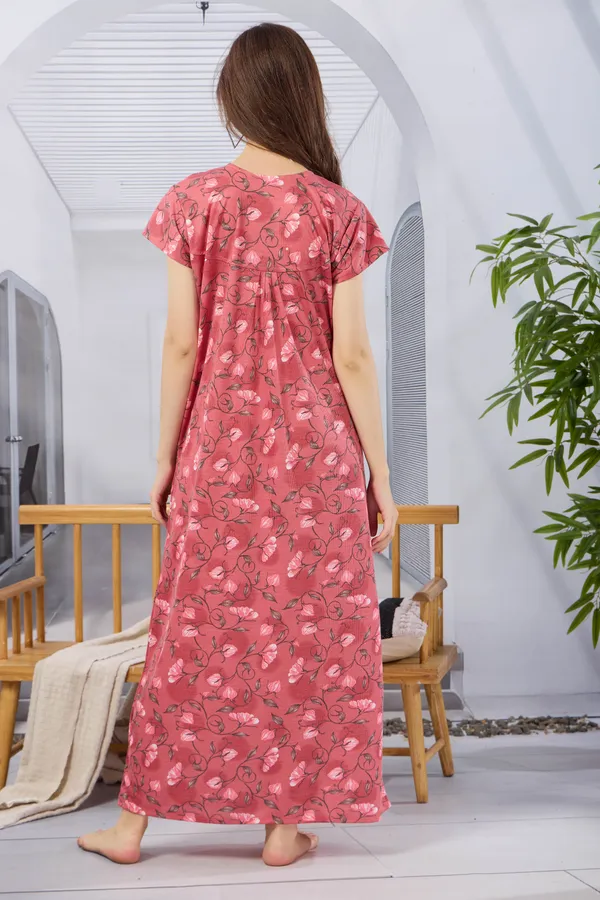 Embroidery_Rose_Pink_Hosiery_Nighty_Half_Sleeve_and_Front_Zip
