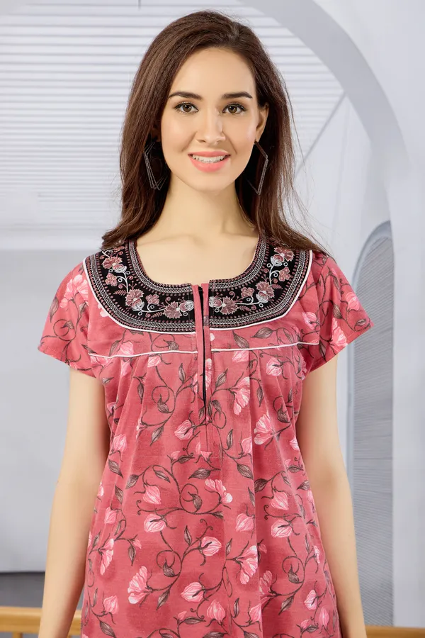 Embroidery_Rose_Pink_Hosiery_Nighty_Half_Sleeve_and_Front_Zip