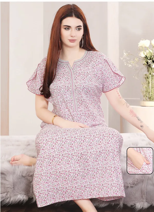 Woman`_S__Pure_Cotton_Half_Sleeve_Summer_Nighty_with_side_pocket