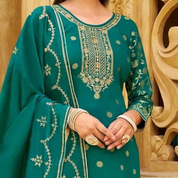 Green_Cotton_Rayon_Kurta_Pant_And_Dupatta_Set_For_Women