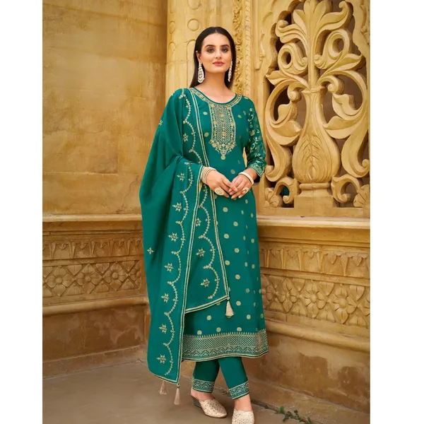 Green_Cotton_Rayon_Kurta_Pant_And_Dupatta_Set_For_Women