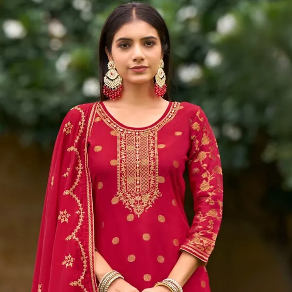 Red_Cotton_Rayon_Kurta_Pant_And_Dupatta_Set_For_Women