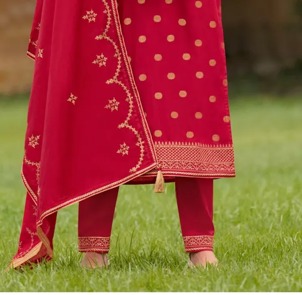 Red_Cotton_Rayon_Kurta_Pant_And_Dupatta_Set_For_Women