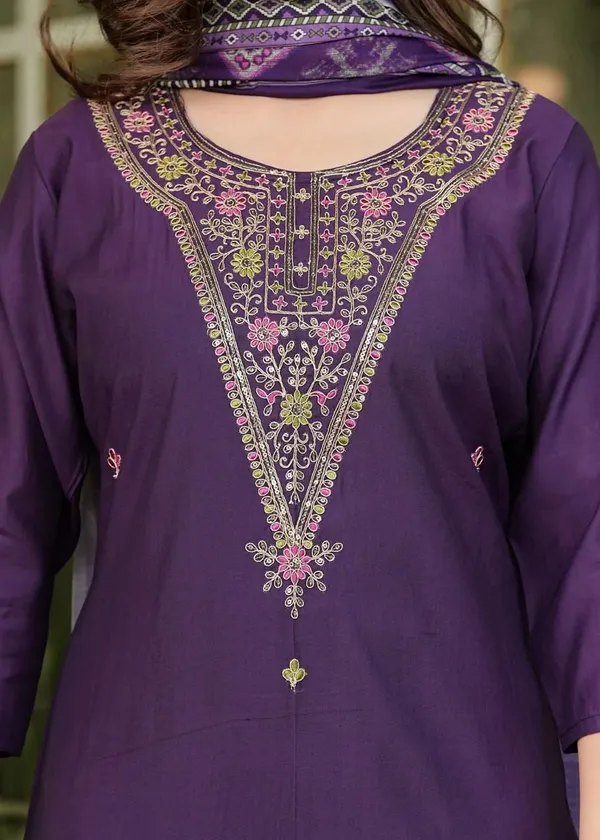 Dark_Purple_Cotton_Regular_Fit_Solid__Silk_Kurta_Pant_And_Dupatta_Set_For_Women