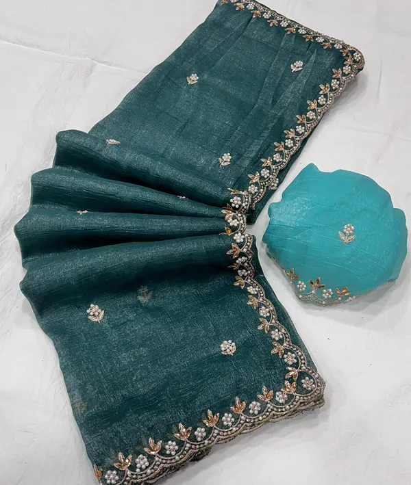 Teal_Crush_Silk_Moti_Embroidered_Saree