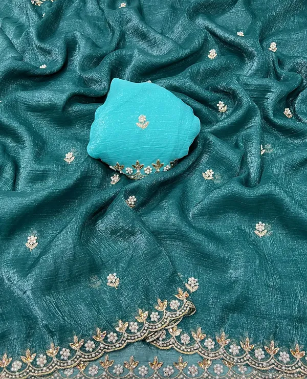 Teal_Crush_Silk_Moti_Embroidered_Saree