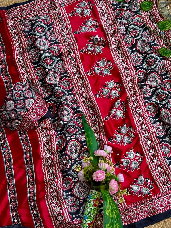 Black_Ajarakh_Print_Mirror_Work_Saree