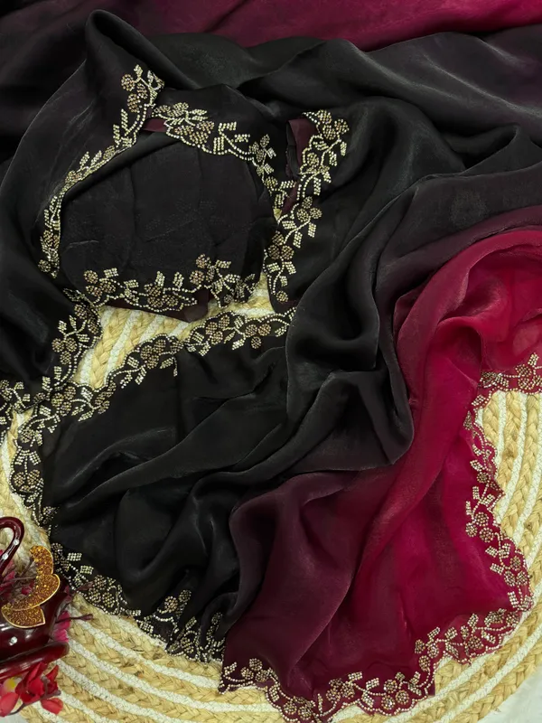 Rani_and_Black_Shaded_Soft_Silk_Handwork_Designer_Saree