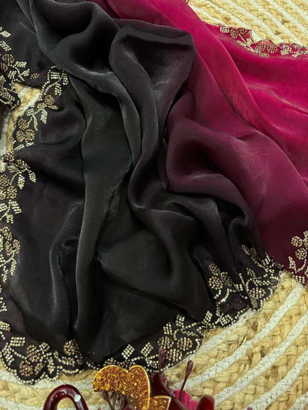 Rani_and_Black_Shaded_Soft_Silk_Handwork_Designer_Saree