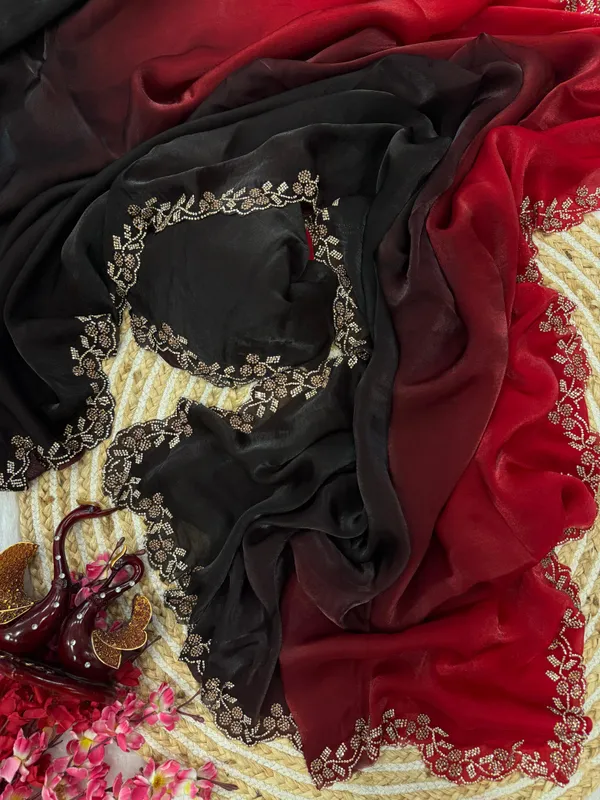 Red_Shaded_Soft_Silk_Handwork_Designer_Saree