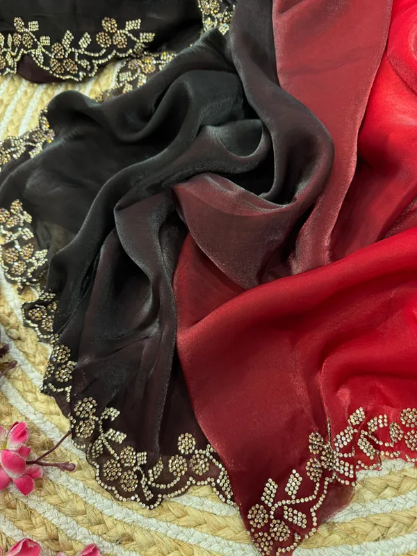 Red_Shaded_Soft_Silk_Handwork_Designer_Saree
