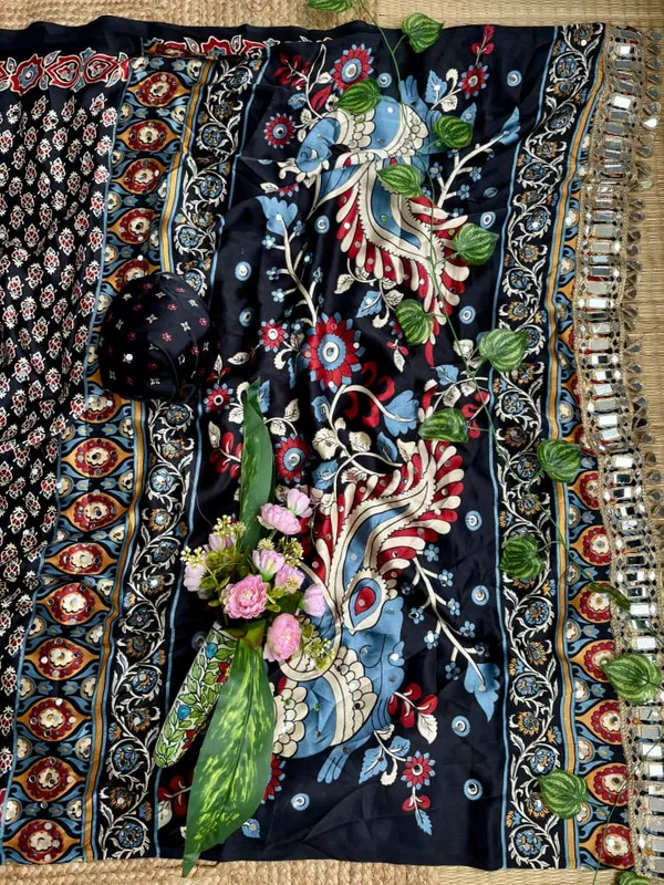 Navy_Blue_Ajarakh_Print_Mirror_Work_Saree