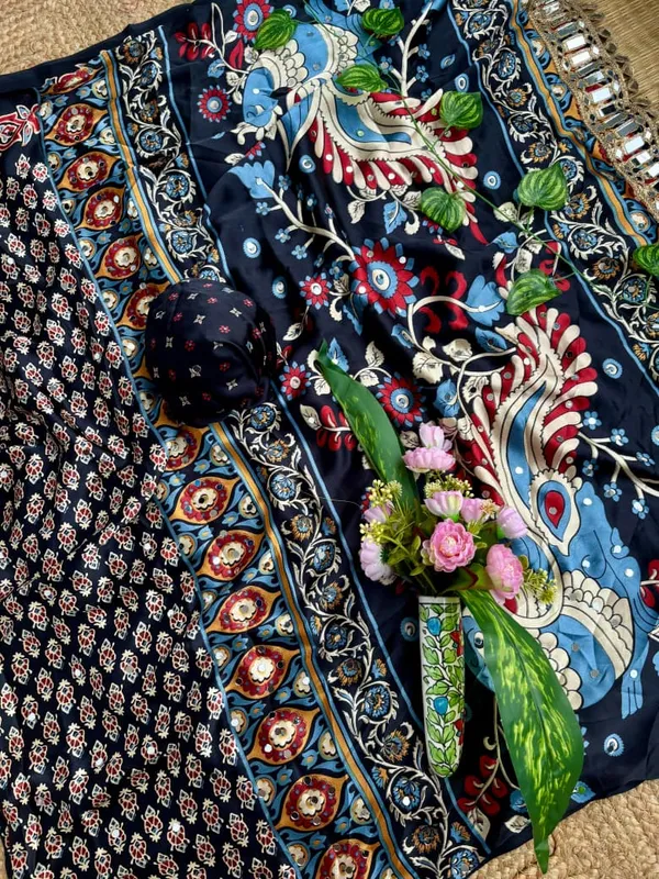Navy_Blue_Ajarakh_Print_Mirror_Work_Saree