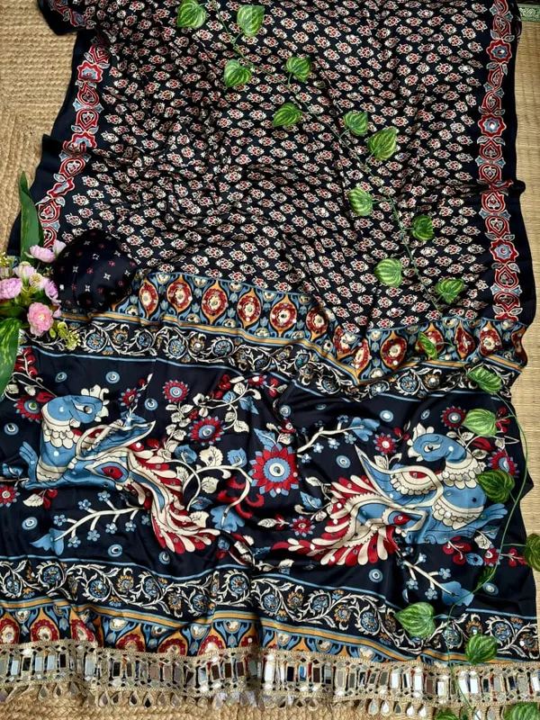 Navy_Blue_Ajarakh_Print_Mirror_Work_Saree