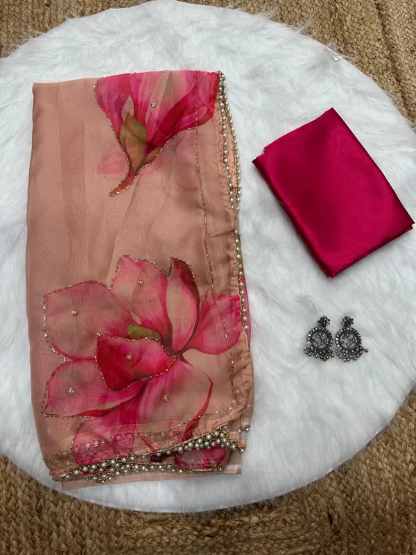 Peach_Katdana_and_Beads_Hand-Embroidered_Saree