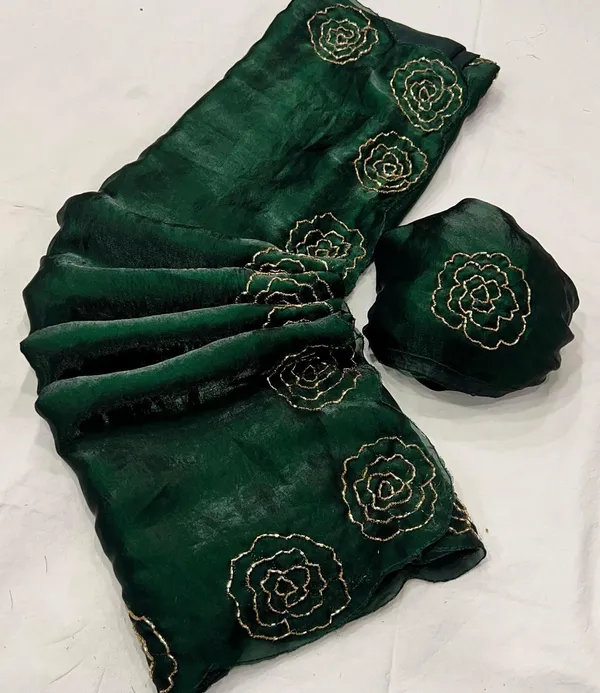 Dark_Green_Shaded_Satin_Silk_Handwork_Saree