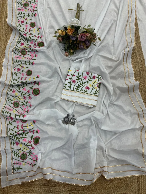 White_Lilen_Silk_Embroidered_Designer_Saree