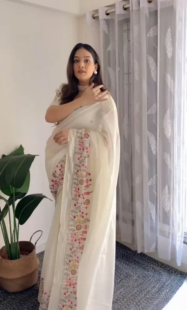 White_Lilen_Silk_Embroidered_Designer_Saree